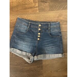 Inseltown Denim Shorts High Waist Button Fly Cuffed Blue Jean Shorts Size 7